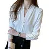Camisa Blanca de Manga Larga con Cuello en V Estilo Coreano Nueva Primavera para Mujer Simple Versátil Ropa de Trabajo Camisa Profesional Top