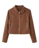 Venta al por mayor Otoño 2026 Nuevo Estilo Europeo y Americano Chaqueta de Gamuza para Mujer con Cuello Solapa y Cremallera 7468