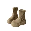 Hebilla de cinturón retro, botas de motocicleta para mujer, nueva colección otoño 2026, suela gruesa, tacón grueso, caña corta, botas tipo Martin, adelgazantes y que aumentan la altura, botas de montar