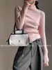 Top Base de Tricô Azul Gola Meia-Alta Estilo Coreano para Mulheres, Outono/Inverno, Slim Fit, Elegante, Roupa Íntima, Suéter Macio e Fofo de Alta Qualidade
