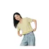 Nueva camiseta de verano de algodón puro para mujer, corte slim, con diseño plisado, estilo corto, top básico, camiseta de manga corta con cuello en V