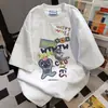 Diseño Creativo Mundo Brumoso Estilo Harajuku Gatito Rompecabezas Graffiti Verano Nuevo Camiseta de Manga Corta Top de Media Manga para Mujer