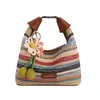 Bolso de Paja Rayado Arcoíris para Mujer 2026 Verano Nuevo Estilo Vacaciones en la Costa Bolso de Hombro Tejido Bolso Tote para Viajar