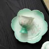 Soporte para Tetera Cerámica con Forma de Pétalo de Jade y Arcilla de las Dinastías Tang y Song, Tetera Cerámica Pintada a Mano, Juego de Té Kung Fu, Bandeja Seca para Té para el Hogar, Accesorios para Ceremonia del Té, Bandeja para Bocadillos de Té