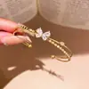 Pulsera Europea y Americana Transfronteriza de Circonita Corazón Mariposa Abrible Sentido del Diseño Personalidad Pulsera Lujo Ligero Retro Versátil Adorno de Pulsera para Mujeres