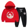 Conjunto de suéter con capucha de unicornio otoño e invierno estilo occidental nuevo para niños medianos y grandes grueso cálido con forro polar ropa de invierno