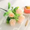 Fornecimento Direto da Fábrica flor artificial 6 garfos 6 cabeças rosa botão de flor falsa adereços de fotografia de casamento flor falsa de cabo pequeno flor de seda