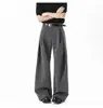 Pantalones de Hilo Americano Plegados Plisados de Corte A para Hombre, Nuevo Estilo Primavera/Otoño, Diseño de Doble Pliegue, Pantalones Largos Casuales de Pierna Ancha