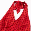 Vestido Sexy de Estilo Europeo y Americano sin Espalda con Cuello Halter y Lazo Estampado de Lunares Verano Ceñidor de Cintura Ajustado Vestido Corto Hot Girl para Mujer