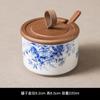Tarro Cerámico Estilo Retro Chino para Condimentos de Cocina, Recipiente para Aceite y Salsa Picante, Aceitera, Salero, Tarro para Chiles Color Azul y Blanco Bajo Esmalte para Uso Doméstico