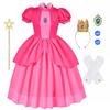 Vestido Princesa Peach Super Mario Vestido Longo para Meninas Vestido Princesa Peach