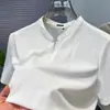 Camisa de Lino de Manga Corta con Cuello Henry Estilo Nacional para Hombre, Ropa de Verano para Hombre, Versátil, Holgada, Casual, Camisa de Algodón y Lino de Manga Media de Moda