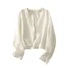 En stock Camisa Vintage Abrigo para Mujer Verano Artístico Manga Larga Cárdigan Top Diseño Camisa Fina Suelta Protección Solar