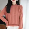 Suéter de punto 100% algodón puro, nuevo estilo otoño e invierno 2026, cuello semi-alto, casual y juvenil, suéter cálido para mujer