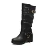 Estilo de exportación transfronteriza, botas cómodas de tacón medio para otoño e invierno 2026, tallas 40-45, tacón grueso, punta redonda clásica, diseño de caña alta