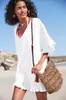 Biquíni de Algodão Rústico com Decote V Estilo Novo Europeu e Americano, Saída de Praia para Cavalgada, Blusa de Praia, Cobertura para Roupa de Banho de Férias, Proteção Solar Feminina