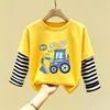 Novas Camisetas Infantis Primavera e Outono Desenhos Animados Roupas de Outono Camisetas de Manga Longa 100% Algodão Tendência Cool Camisetas Básicas Roupas Patchwork