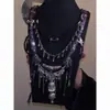 Collar de Cuentas Estilo Chino, Accesorios Hanfu, Cadena para Suéter de Borla de Mariposa de Doble Capa Estilo Nacional, Cadena Exagerada de Clavícula de Lujo Ligero