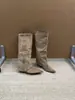 Botas de tacón de cuña, punta fina, caña alta, botas de mujer, colección otoño/invierno 2026, color albaricoque, ajuste ceñido, botas de montar, longitud hasta media pantorrilla