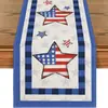 Nuevo camino de mesa de lino transfronterizo con estampado del Día de la Independencia para el hogar, comedor, sala de estar, mesa de comedor, decoración interior y exterior