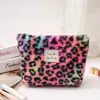 Bolsa de Cosméticos Transfronteriza, Gran Capacidad, Bolsa de Tocador Portátil de Felpa de Alta Gama, Bolsa de Almacenamiento de Viaje con Estampado de Leopardo, Bufanda Cálida
