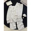 Pijama liso minimalista estilo coreano para mujer, colección primavera/otoño, algodón manga larga, nuevo diseño 2026, conjunto de loungewear dulce y elegante