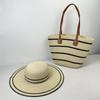 Chapéu de Palha Popular para Comércio Exterior Conjunto de Duas Peças Bolsa de Palha Chapéu de Sol Aba Larga Bolsa Tote Grande Capacidade Conjunto para Mulheres