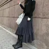 Falda plisada de cintura alta para mujer, nueva para Otoño e Invierno 2025, de longitud media, negra, asimétrica, con dobladillo grande, estilo sirena adelgazante para mujer