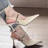 Estilo francês salto alto feminino salto agulha 2024 verão novo estilo pontudo cinto de queda sexy oco sapatos de camada única para mulheres