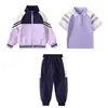 Conjunto de Jardim para Jardim de Infância Roupa de Duas Peças para Primavera e Outono para Alunos do Ensino Fundamental Uniforme Escolar para Verão Classe de Jogos de Primeira, Segunda e Terceira Séries Roxo
