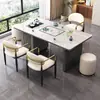 Juego de mesa de té integrado de pizarra minimalista, mesa de té multifuncional de lujo ligero moderno para oficina en casa con sillas, mesa de té para balcón