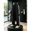 Calça Casual Patchwork Americano Color Block Listrado Masculina Marca Tendência Solta Reta Perna Larga Calça de Moletom Calça de Moletom Esportiva Americana