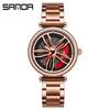SANDA Nuevo reloj de cuarzo con correa de acero para pareja, personalizado y moderno, esfera de la serie Wheel, reloj de mujer 1074