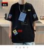 Playera de Verano para Hombre de Manga Corta Tipo Waffle Americana Holgada de Cuello Redondo Marca de Moda Sencilla de Media Manga con Estampado Casual