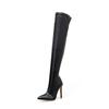 Botas Longas para Mulheres, Bico Fino Fashion, Salto Ultra Alto, Botas de Couro Pretas para Festas, Fazem as Pernas Parecerem Mais Longas e Finas, Botas de Salto Agulha Acima do Joelho