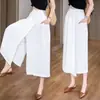 Calça-saia casual de verão, fina, de corte solto, cintura alta, barra com fenda e estilo relaxado, projetada para afinar coxas e quadris, e com calças de perna larga, cropped para mulheres