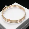 Pulsera de Anillo Triple de Perlas de Agua Dulce Natural de Moda para Mujer Pulsera Enrollada de Oro de 14k Pulsera Sencilla de Perla Redonda