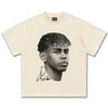 Transfronterizo 2025 Nueva Yamal Estilo Americano Retro Algodón Puro Suelto Cuello Redondo Camiseta Transpirable Estampada Manga Corta Base para Hombre