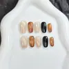 Set de 30 uñas postizas de otoño/invierno color ámbar que cambian de color, diseño ojo de gato, simple y elegante, uñas postizas removibles, disponible en 3 tamaños