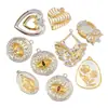 Ojo de Diablo Corazón Flor de Cinco Pétalos Dos Tonos Incrustados de Diamantes Colgante DIY de Acero Inoxidable Aretes de Búho para Mujer Joyería de Acero de Titanio