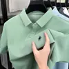 Camisa Polo de Manga Corta Casual de Negocios de Seda Helada de Nuevo Estilo de Verano para Hombres Jóvenes y de Mediana Edad Transpirable Delgada con Cuello