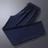 Calça de uniforme escolar azul marinho para alunos do ensino fundamental, médio e superior, com uma faixa ou duas faixas, calça esportiva unisex azul escuro de corte reto