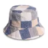 Sombrero de Pescador para Adultos de Otoño Sombrero de Cuenca a Cuadros de Lana de Cordero para Mujer de Otoño e Invierno Sombrero de Felpa Cálido para Viaje de Moda