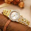 Nuevo Reloj Pulsera Cubano de Diamantes Completos Cruzado Reloj de Cuarzo de Lujo Ligero con Incrustaciones de Pedrería y Números Romanos para Mujer Reloj de Pulsera de Aleación Venta al por Mayor