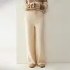Pantalones de Cachemir Grueso de Cintura Alta con Caída y Pierna Ancha de Punto Recto Largos hasta el Suelo Pantalones Cálidos para Mujer