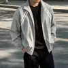 Jaqueta masculina esportiva retrô casual de outono, estilosa, folgada, listrada, com gola alta estilo americano