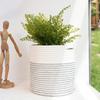 Cesta de flores tejida con cuerda de algodón, cesta para macetas, cesta para plantas, cesta redonda blanca, cesta para plantas en maceta pequeña