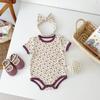 Macacão Floral de Verão para Bebê com Gola Redonda Recém-Nascido Estampa Completa Manga Curta Floral Macacão de Engatinhar Estilo Coreano Bebê