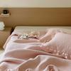 Funda de cama de tres piezas de algodón con encaje lavado con arena de Corea del Sur, de 80 pulgadas, con acolchado suave en color crema para dormitorio.