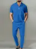 Conjunto Deportivo Casual de Dos Piezas para Hombre Verano 2026: Polo Waffle de Media Cremallera y Pantalón Largo